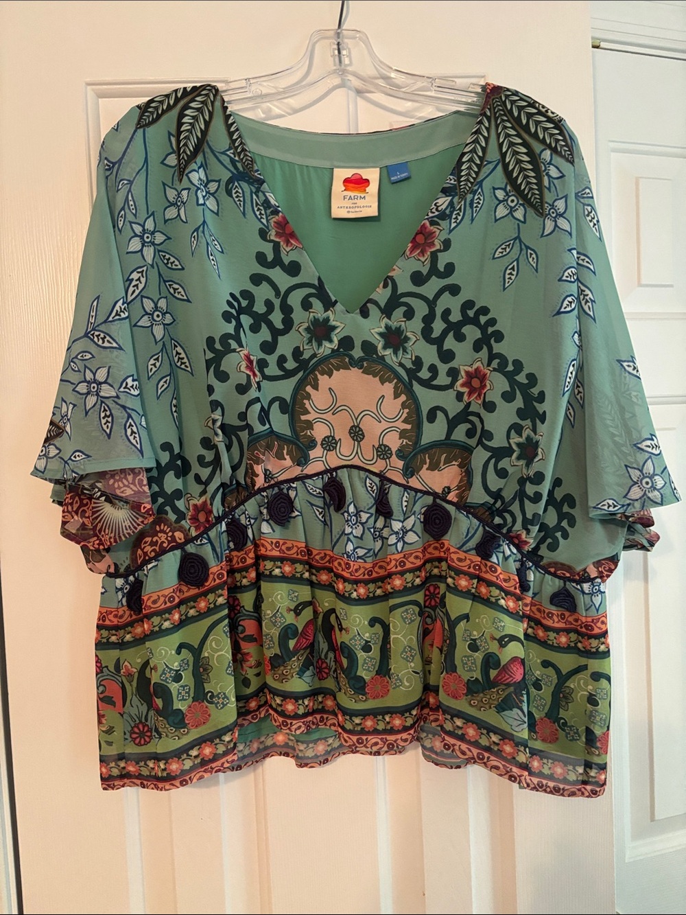 FARM Rio Mint Green Multicolor Floral V-Neck Tunic